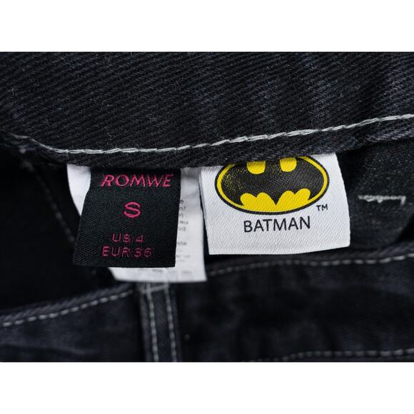 Batman and Robin Jeans Womens 4 Small Black Wide Leg Suspenders Graphic Print - Picture 2 of 16